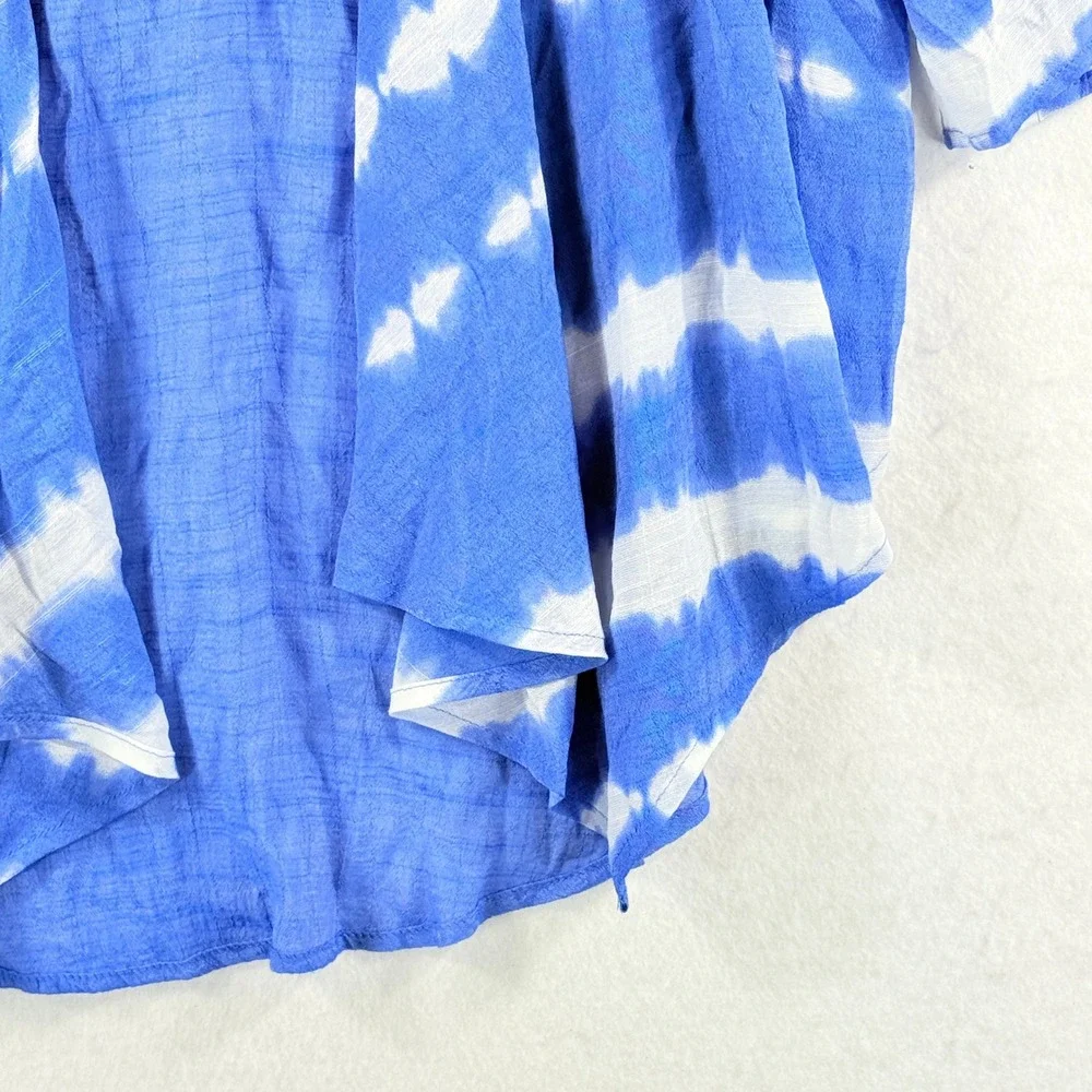 Catherines Cardigan Women 1X Blue Tie Dye Open Front Boho Coastal Flowy Kimono